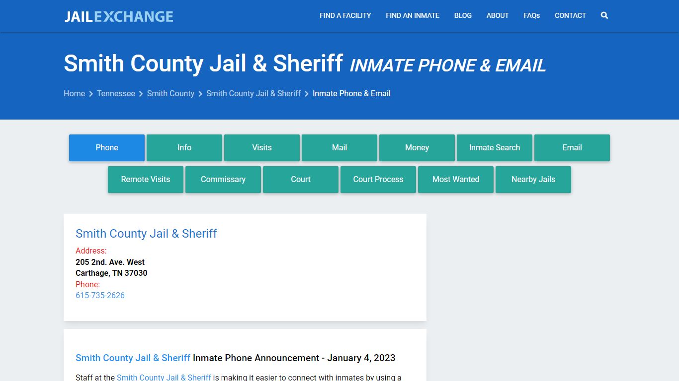 Inmate Phone - Smith County Jail & Sheriff, TN - Jail Exchange